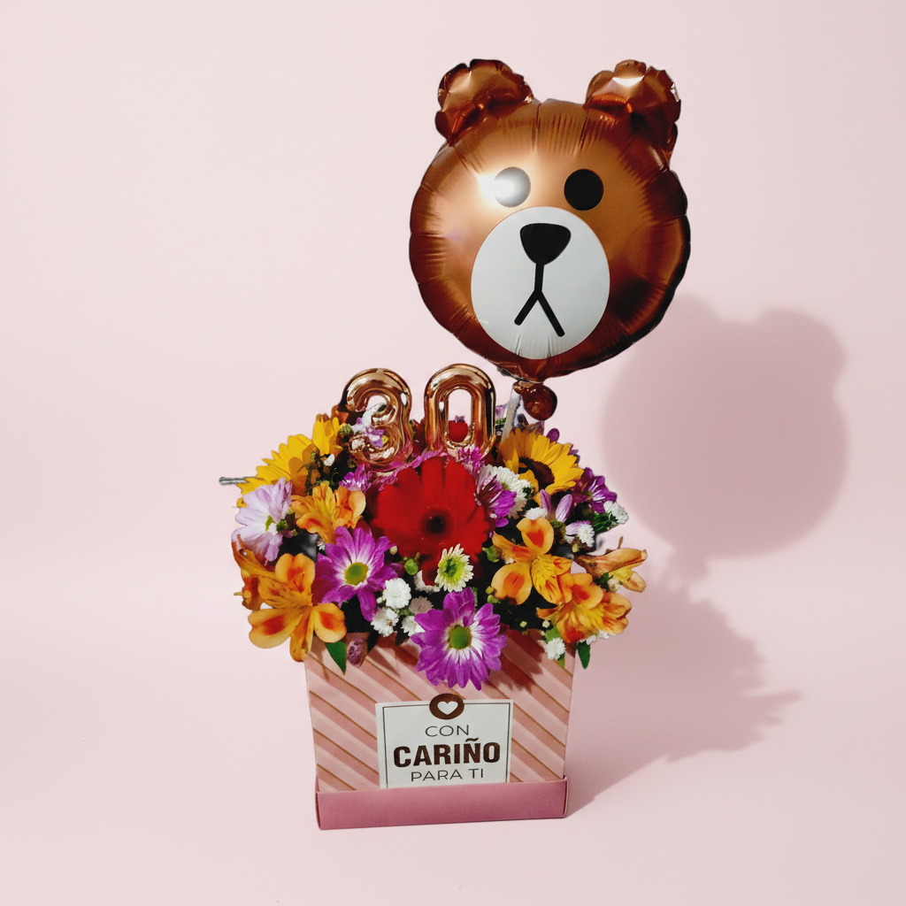 Caja Con Cariño con fondo rosa pálido