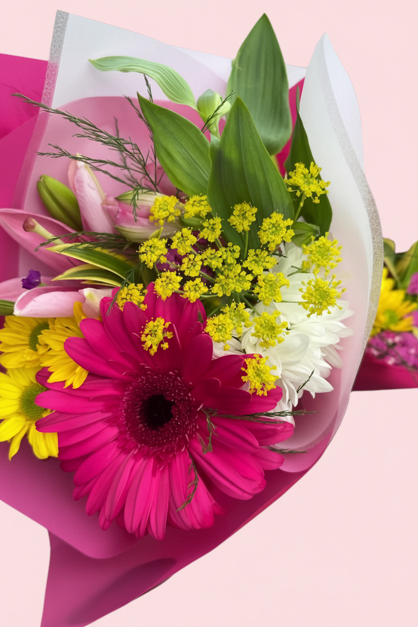 Ramos Florales Aromáticos con fondo rosado